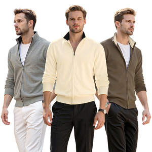 Cardigan da <span class=keywords><strong>Uomo</strong></span> in Maglia 100% Cotone con Zip Intera e Collo Alto, Personalizzabile con Logo OEM, Giacca a Maniche Lunghe - Product Image 1