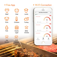Termometer daging tanpa kabel, alat mengukur temperatur daging dengan 4 probe untuk memasak BBQ Oven makanan, dapat diisi ulang