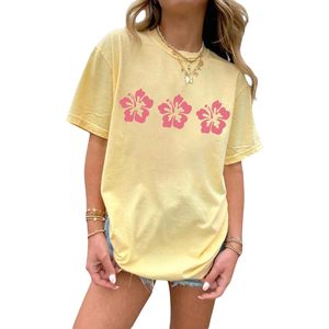 FOXA เสื้อยืดลายดอกไม้สีเหลืองสำหรับผู้หญิงแขนสั้นทรงหลวมเสื้อฤดูร้อนผ้าฝ้ายเจอร์ซีย์ระบายอากาศได้ดี - Product Image 1