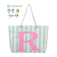 Sac de rangement pliable personnalisé à rayures de dessin animé, sac en coton transparent avec poignée, accessoires