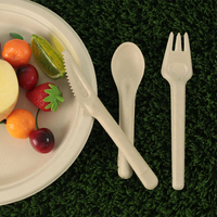 Ensemble de couverts jetables en bagasse compostable et robuste, fourchette, cuillère et couteau biodégradables en canne à sucre pour la restauration rapide à emporter