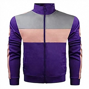 Ensemble de survêtement sportif pour homme, couleur violette, col montant, fermeture éclair, manches longues - Product Image 3