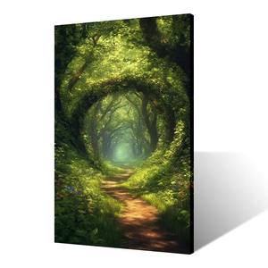Stampa su Tela Tunnel Forestale, Arco di Alberi Verdi, Sentiero Magico nel Bosco, Pittura Digitale della Natura per Camera da Letto e Soggiorno - Product Image 1