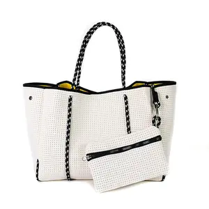 Perforate Tote Bags Women Large Capacity Beach Handbag Travel 2023 Neoprene Shopping Gym White Daily Casual Lady Leather Bags