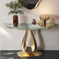 Table console en acier inoxydable avec plateau en marbre, base sur piétement, design moderne, meubles de salon, stable, durable, luxe, villa