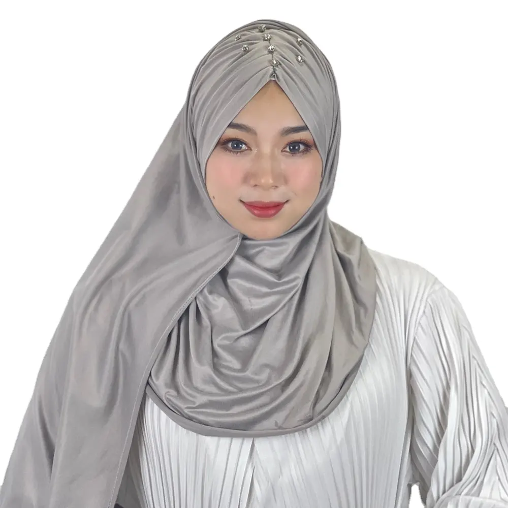 Arab premium burkha jersey instan manik-manik handuk panjang warna solid muslim syal payet doa Islam jilbab untuk wanita