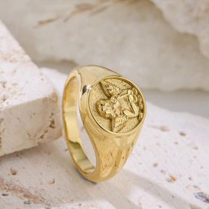 Anillos Vintage Resistentes al Agua y al Deslustre, de Buena Calidad, Chapados en Oro PVD de 14k y 18k, Anillo de Acero Inoxidable 316L con Diseño de Moneda para Mujer - Product Image 1