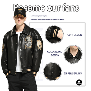 Chaqueta Bomber de cuero bordada personalizada para hombre Estilo de piloto de cuero de vaca Premium - Product Image 4