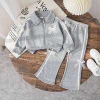 Ensemble de survêtement pour filles, ensemble deux pièces pour enfants, veste zippée et pantalon de jogging, nœud en dentelle, vêtements pour enfants, tout-petits de 2 à 7 ans, vente en gros