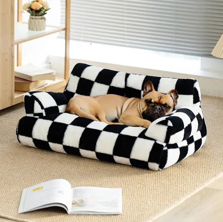 Распродажа, роскошные аксессуары для домашних животных, кровать, черно-белая клетчатая кровать для собак, диван, легкая чистка, роскошные подушки для собак, Прямая поставка