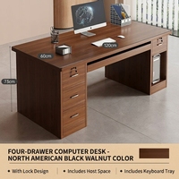 Bureau d'ordinateur moderne et élégant, poste de travail individuel en bois, petit bureau robuste avec 3 tiroirs et serrure, convertible