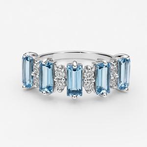 Blue Topaz 925 Sterling Silver Trendy <b>Ring</b>-Five-Stone Baguette Band with <b>CZ</b> Accents for Wedding/Party/Gift - Product Image 5