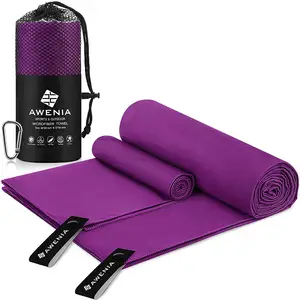 100% microfiber Material Luxury Sports Towels Embroidery Gym Towel Thick Microfiber With A Black Mesh Drawstring Carry Bag Towel