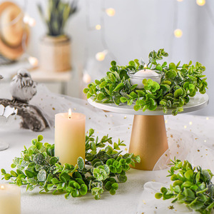 Mini Artificial <strong>Eucalyptus</strong> Wedding <strong>Candle</strong> Rings Fake Lavender Floral Wreath Greenery Boho Garland for Wedding Xmas Table Decor - Product Image 1