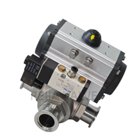 Vanne à boisseau sphérique pneumatique à trois voies REJIA, à bride, en acier inoxydable SS304/316L, pour applications pharmaceutiques et chimiques, ODM/OEM, vente directe usine