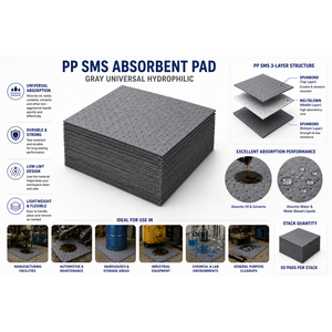 Tampon absorbant haute performance 40x50 cm 100% polypropylène gris universel hydrophile pour les déversements pétrochimiques - Product Image 3