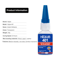 Colle Super Forte HiGlue Séchage Rapide 401 480 495 CA 20g Liquide Transparent Adhésif Scellant pour Métal Plastique Caoutchouc