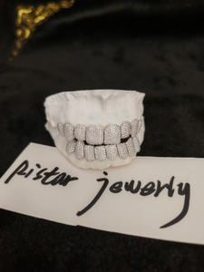 <span class=keywords><strong>Grillz</strong></span> Dents en Moissanite et Diamant VVS Sertis Nid d'Abeille, Joaillerie Fine Hip Hop Argent 925 Plaqué Or Véritable sur Mesure - Product Image 2