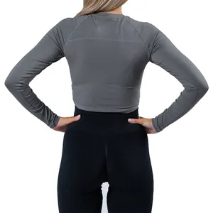 उच्च गुणवत्ता कस्टम खेल स्लिम फिट के लिए सादा लंबी आस्तीन जिम फसल शीर्ष फिटनेस टी शर्ट महिलाओं