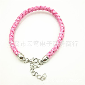 Pink Braided Leather Cord <b>Bracelet</b> 6Mm Single Layer With Metal Clasp For Gift Jewelry - Product Image 1