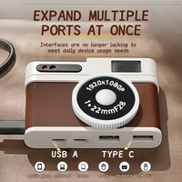 Hub USB Rétro Style Appareil Photo 4 Ports (2 USB-C, 2 USB-A) – Station d'Accueil de Bureau Vintage pour Téléphone, Ordinateur Portable, Tablette, Souris, Clavier