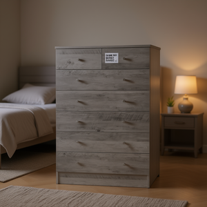 Comò Moderno a 7 Cassetti in Legno Grigio, Mobile Indipendente per Camera da Letto - Product Image 2