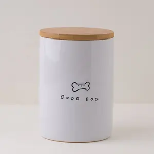 Ceramic Cat Treat Cookie Jar - Sealable Kitchen Canister - White
