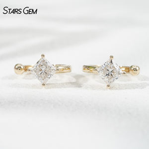 Clip d'oreille en or massif 10 carats blanc et jaune avec diamant de laboratoire - Product Image 2