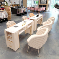 Table de manucure double avec plateau en pierre blanche et chaise, table de technologie des ongles moderne noire avec collecteur de poussière