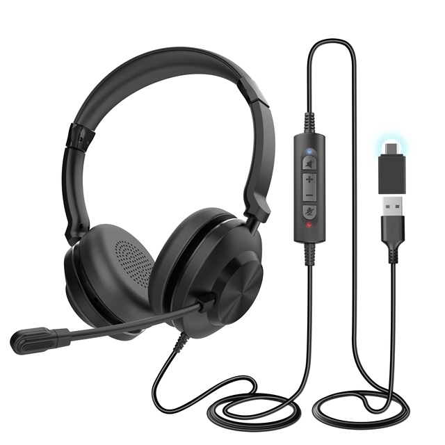 Wired USB-C DECT 6.0 Adjustable Headphone Bom Microphone Headset Noise Isolating Call Center Headphones for Contact Centers