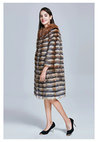 Manteau de luxe en fourrure de renard véritable pour femme, veste longue en fourrure de renard naturelle pour l'hiver, élégant manteau rayé en fourrure, vente en gros