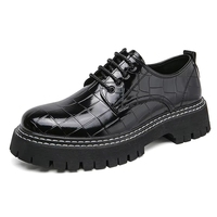 Chaussures en cuir décontractées pour hommes, bout rond, style britannique verni