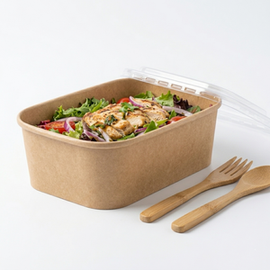 Biodegradable Eco-friendly Recycle Kraft Paper Bowl Rectangle Brunch Lunch Fast Food Meal Prep Salad <b>Containers</b> with Lid - Product Image 3
