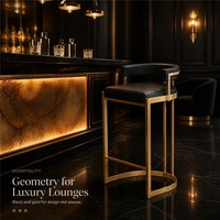 Tabouret de bar moderne de luxe en cuir noir avec dossier et base en U, chaise de comptoir pour la maison, l'hôtel et la cuisine