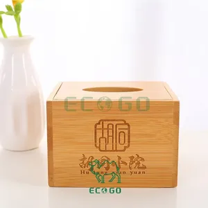 Boîte à mouchoirs en bambou en bois 100% Nature porte-serviettes avec logo personnalisé pour comptoir de table à manger vente en gros - Product Image 3