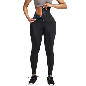 Pantalon de sport sauna amincissant en spandex <span class=keywords><strong>noir</strong></span> uni <span class=keywords><strong>anti</strong></span>-<span class=keywords><strong>cellulite</strong></span> pour le yoga et la gym, marque privée, en promotion - Product Image 1