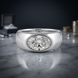 Bague Chevalière Ovale en Diamant de Laboratoire Sertie Clos pour Diamants Certifiés Pureté VVS2 Largeur de Bande 3.8mm-8.3mm Bijoux Unisexe Premium - Product Image 2