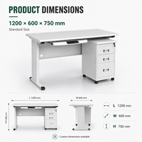 Bureau d'ordinateur en acier à piétement unique, 3 tiroirs, moderne, blanc, en métal, pour usage scolaire et hospitalier, durable, commercial