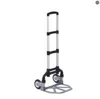 Chariot de manutention pliant en aluminium noir léger, avec poignée réglable en hauteur, pneus en PU et plateau large, pour le service des clients