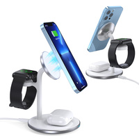 Cargador Inalámbrico Multifuncional 3 en 1, Carga Rápida de 15W/10W con QC3.0/PD2.0 para Auriculares y Reloj Inteligente, Puerto Tipo-C