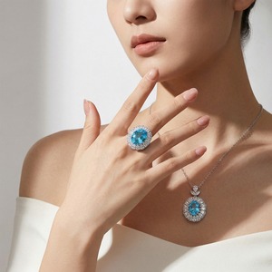 แหวนเงินแท้ S925 รุ่น Saint Maria Sea Blue Luxury Paraiba Millennium ประดับด้วยพลอยโทแพซสังเคราะห์ ขายส่งจากโรงงาน รับสั่งทำ - Product Image 4
