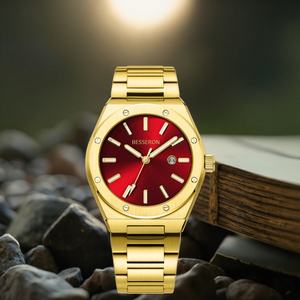 Reloj de Lujo de Alta Calidad para Hombre, con Logotipo Personalizado, Esfera Roja, Oro de 18k, 42mm, Correa de Acero Inoxidable y Caucho, Resistente al Agua - Product Image 1