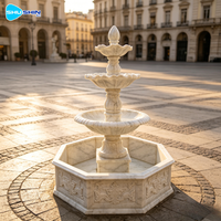 Grande fontaine d'eau commerciale européenne moderne et durable en pierre et marbre beige à niveaux, avec garantie d'un an pour utilisation en extérieur dans les jardins