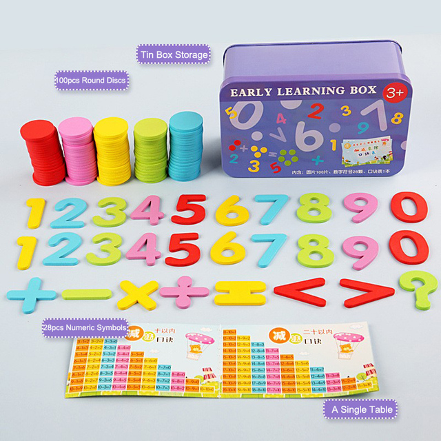 Wholesale New Arrival Colorful Wooden Math Box Toys Sorting Color Round Counters Blocks Children Montessori Early Education Toy