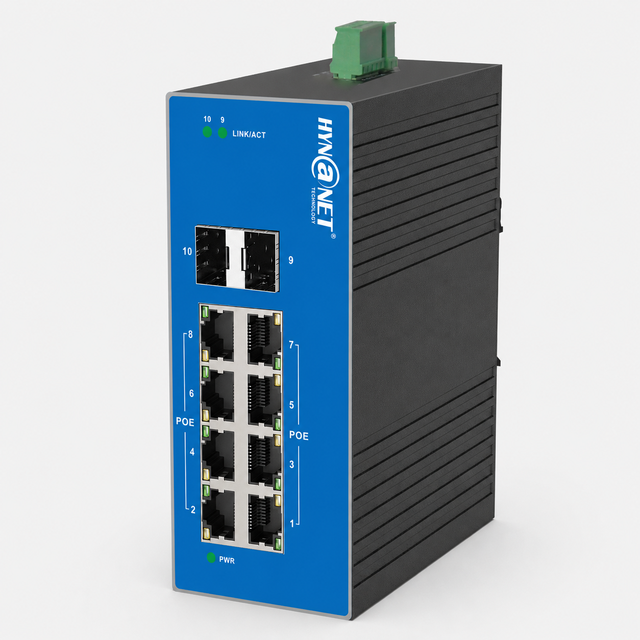 Hi-Net Industrial PoE Switch 8 Port 10/100Mbps RJ45 2 Gigabit SFP Uplink DIN Rail Ethernet Network Switch 12-57VDC