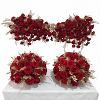 IFG 2026 Boule de fleurs en soie faite à la main de 35 cm, rouge et or, pour la décoration de centre de table de mariage