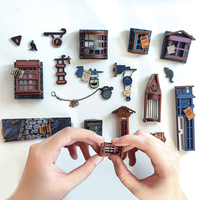 CAYI Book Nook Alley Way Puzzle Kayu 3D Penyangga Buku DIY Rumah Miniatur Booknook Rak Sambungan Magic Night Alley Book Nook Kit Mainan