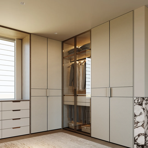 Armoire de chambre sur mesure moderne de haute qualité en cuir microfibre avec portes et placard en cuir - Product Image 2