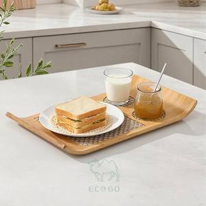 Plateau de service moderne en bambou, en forme de bateau, écologique, durable, facile à nettoyer, pour table basse, salle de bain, salon, chambre à coucher - Product Image 5
