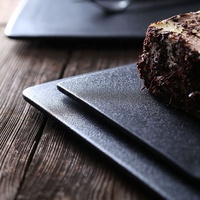 Assiettes en pierre d'ardoise noire mate, solides, pour fromage, sushi, steak, barbecue, forme rectangulaire carrée, vaisselle plate pour restaurant